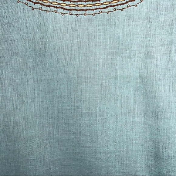 Size 6 Rafaella Linen Blouse Top Mint Teal Beaded Sequined Boho Bohemian - Picture 12 of 14
